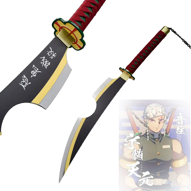 Japońskie anime miecz-festive impreza metalowa dekoracja nowość demon Slayer Uzui Tengen Swords Cosplay Kimetsu No Yaiba Replica Twin 292Q