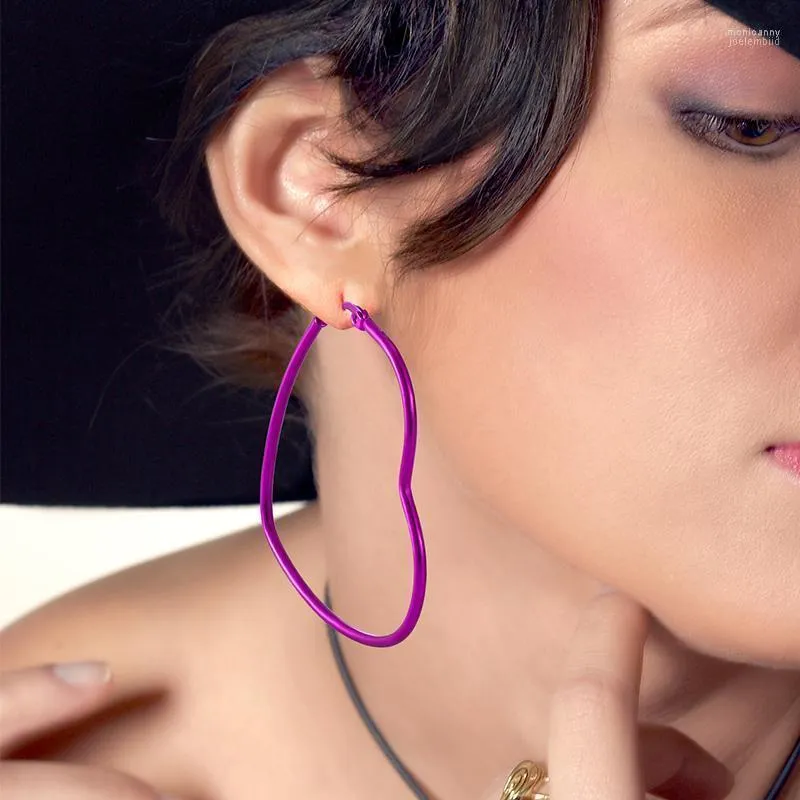 Hoop Huggie Valentine's Day Heart -formade örhängen Kvinnor Fashion Pink Green Blue Purple Orange Ear Rings 55mm Big Jewelry Gift Moni22