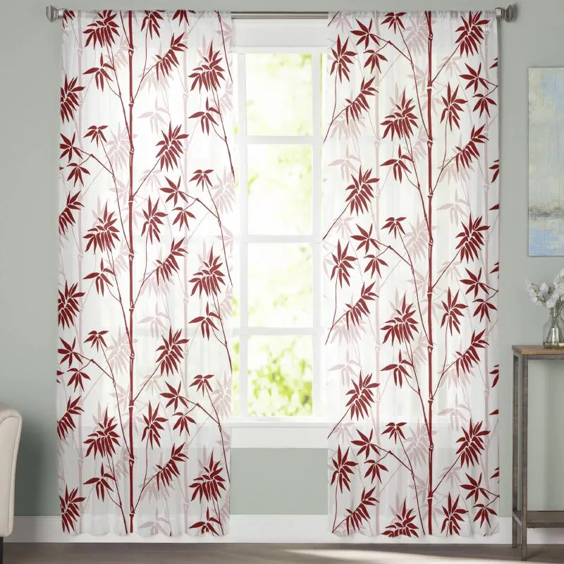 Rideau Tentures Bambou Gradient Texture Rouge Tulle Rideaux Pour Salon Chambre Décoration De Luxe Voile Valance Sheer KitchenCurtain