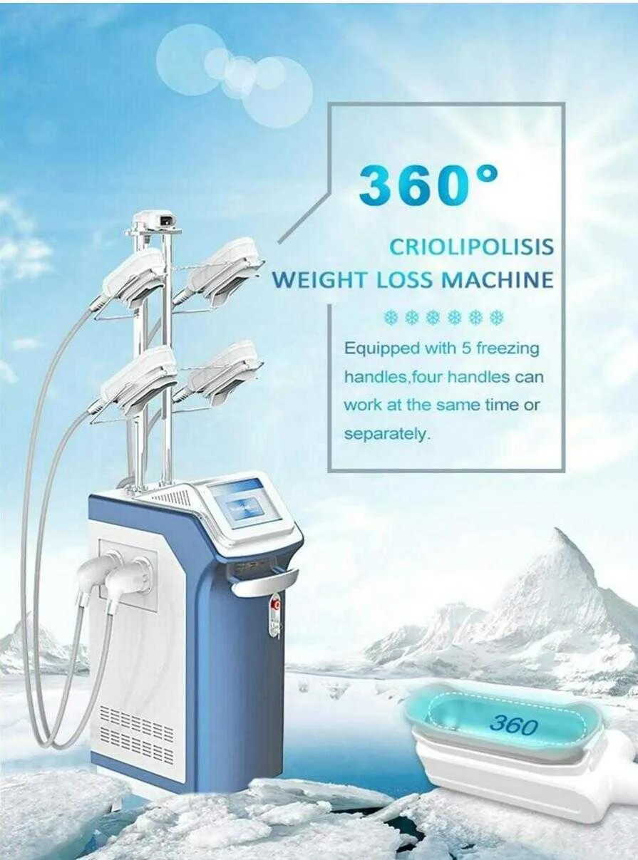 Tecnologia Cryo Delimming 360 Cryotherapy 4 Handle Lavorando insieme Cryolipolysi Forma del corpo perdita di peso Riduci doppio mento