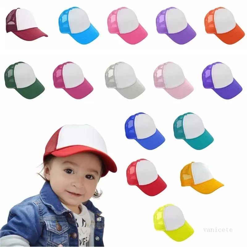 Festlig 21Colors Party Hats barn Cap Children Mesh Caps Blank Sublimering Trucker Hat Girls Tooddler Cap