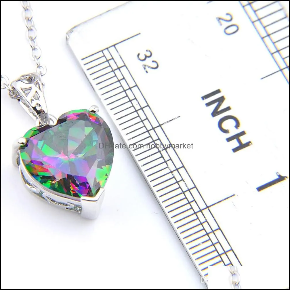 LuckyShine Valentine`s Day Gift Fire Rainbow Heart Mystic Topaz 925 Sterling Silver Rings Pendants Earrings Jewelry Set Women Free