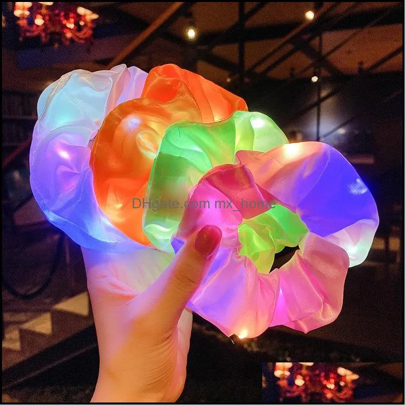 Luminous Scrunchies Led Hairband Ponytail Holder Headwear Women Girls Elastic Satin Silky Scrunchy Tie Hair Rope Accessorie M3369 Drop Deliv