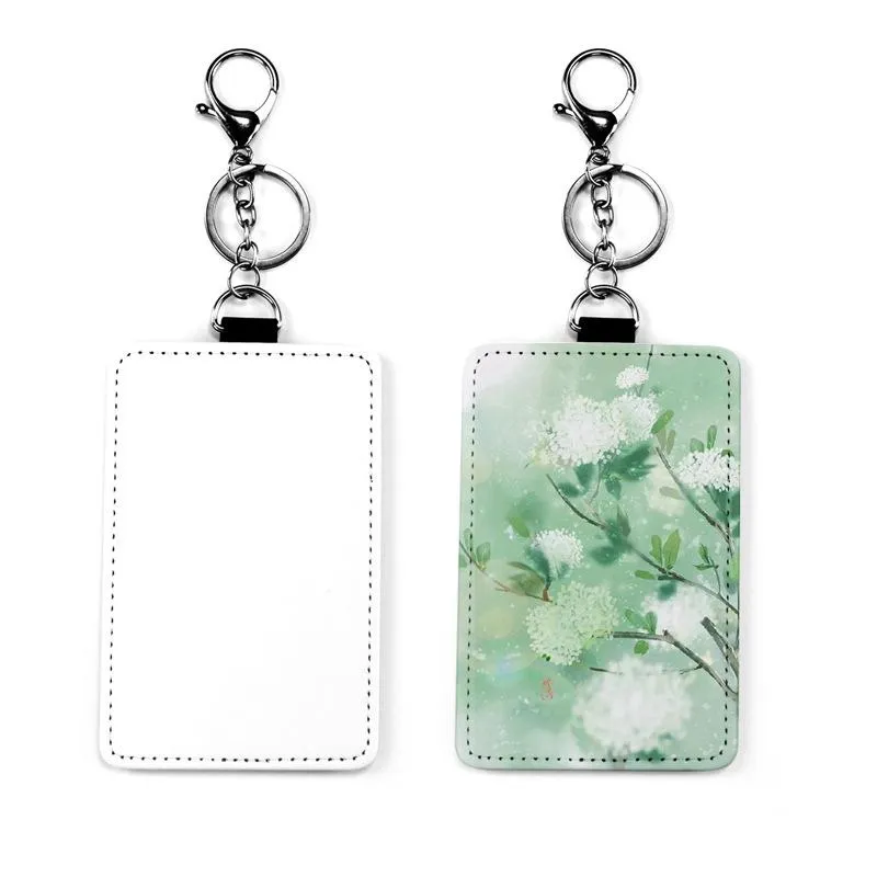 Sublimation Badge Holder Blanks with Keychain Party Key Ring PU Leather ID Card Holders Bus Card Keychains Pendants