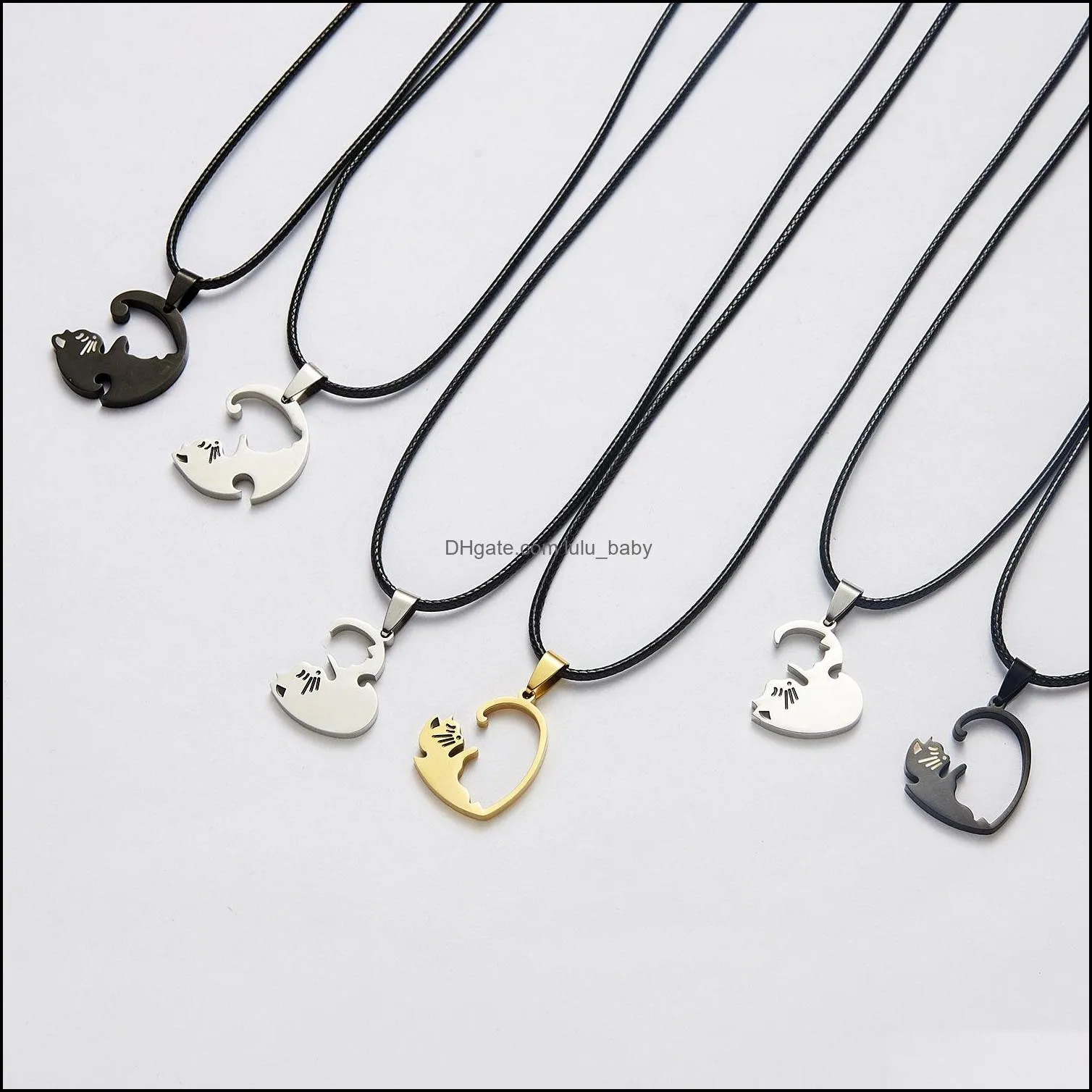 animal pendant black white cat stitching necklace simple friendship gift heart shape gold white cat cute couple jewelry necklace