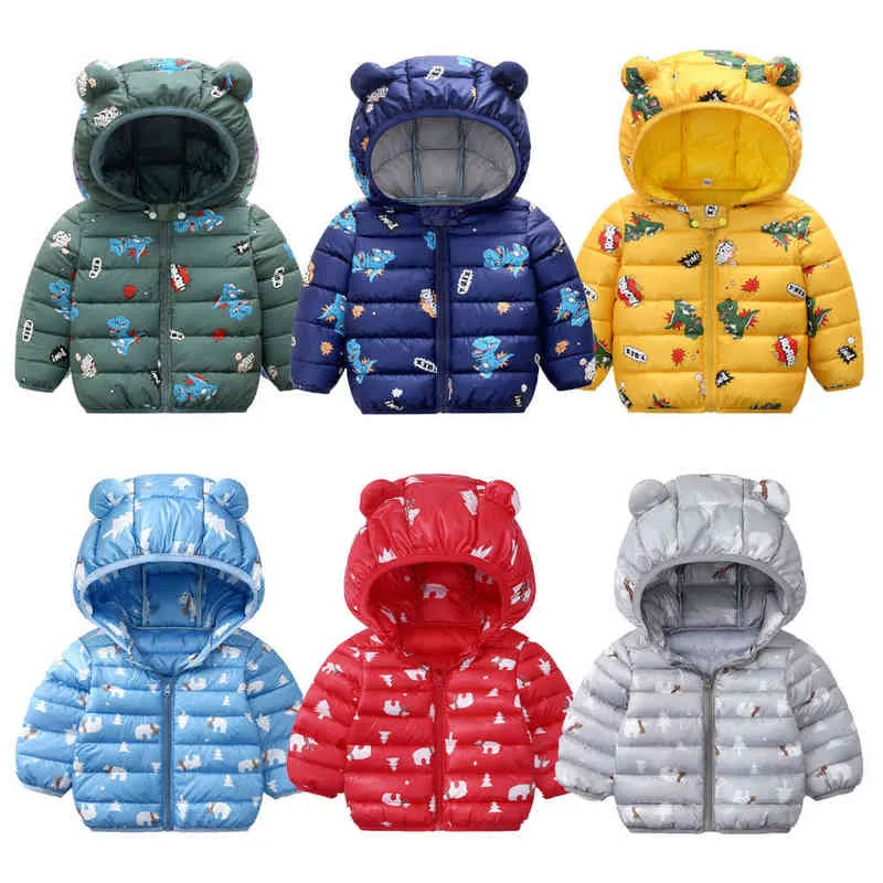 2021 nuova giacca di moda per ragazzi inverno caldo cartone animato dinosauro e orso polare bambino bambini giacca con cappuccio abbigliamento per bambini J220718