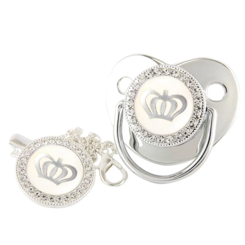 PACIFERER# BLING LUXURY RHINESTONE Baby Pacifier Silver Crown Born Silicone Orthodontic Nipple Sleep Soother 0-18 månader