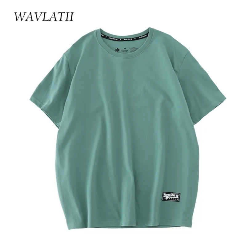 Wavlatii女性100％コットンTシャツ女性グリーンファッション特大の街路壁半袖ティートップス夏用ティー2201 220407