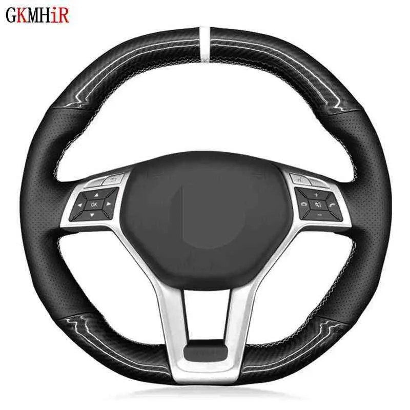 Housse de volant de voiture en cuir noir, en Fiber de carbone, pour mercedes-benz A45 CLA45 C63 E63 CLS63 SLK55 Sl 63 65 GLA45 Amg J220808