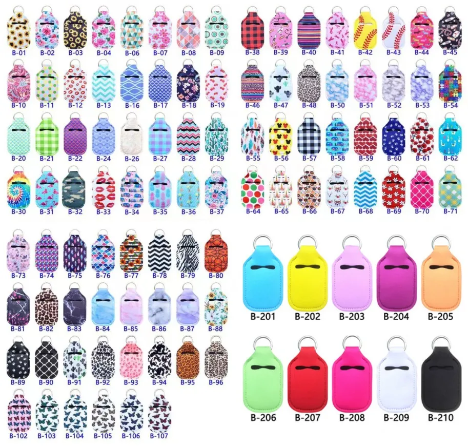 More Styles Customize Neoprene Hand Sanitizer Bottle Holder Keychain Bags 30ml Hands Sanitizers Bottles Chapstick Holders Bag With Keychain ring