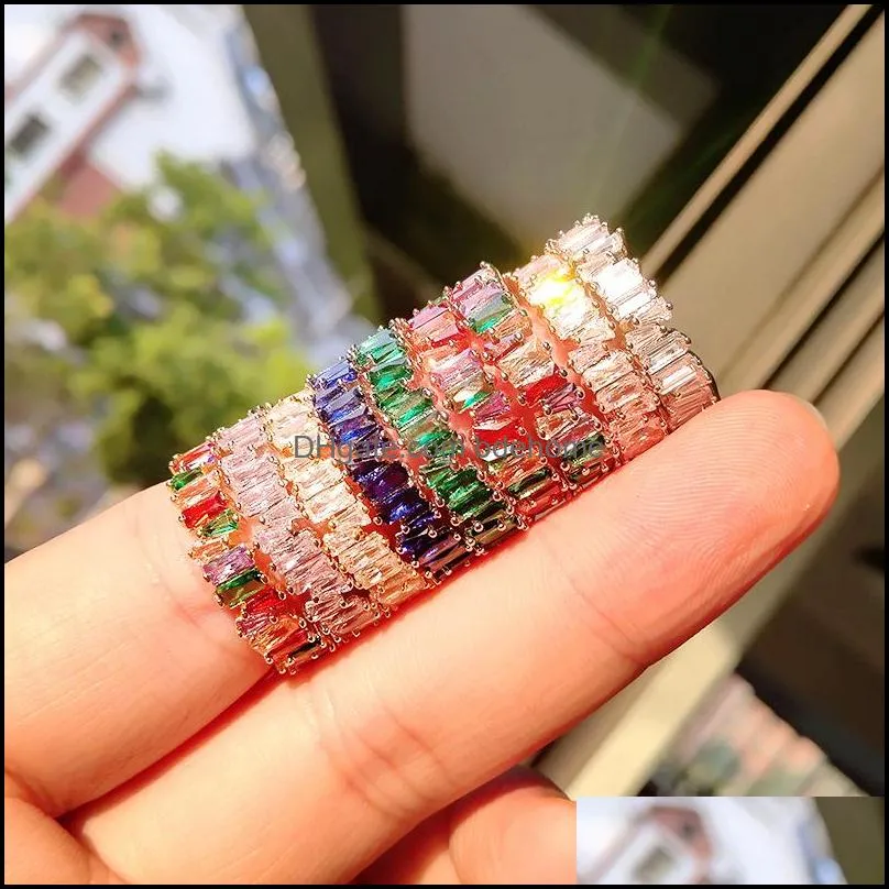 Hot Sale Rainbow CZ Gold Ring For Women Girls Fashion Engagement Wedding Band Engagement Ring Top Quality Charm Jewelry 8 Colors 2019