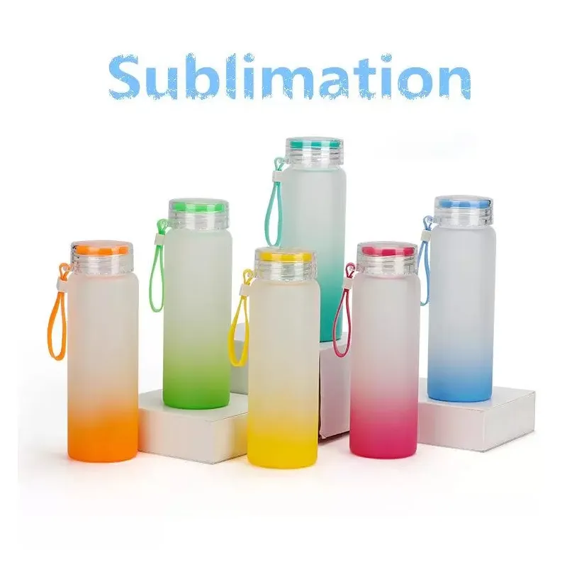 Tasse de sublimation bouteille d'eau 500 ml bouteilles d'eau en verre dépoli dégradé blanc gobelet boisson tasses dégradé de couleur