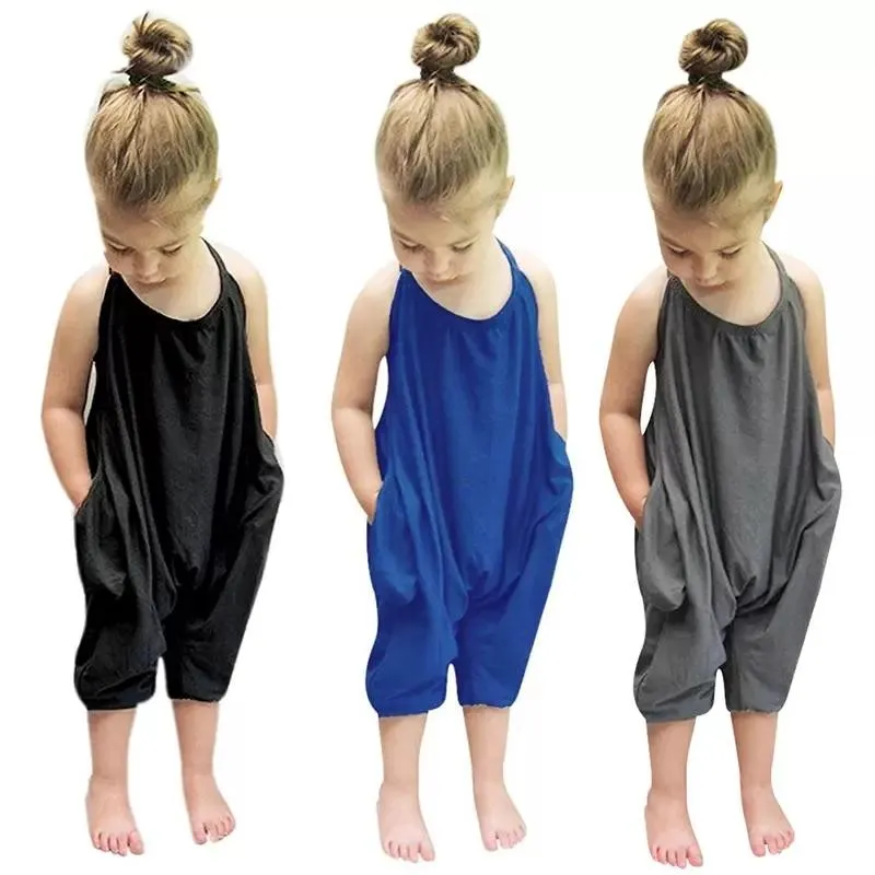 2019 bébé filles sangle barboteuse INS couleur unie fronde sans manches combinaisons été mode Boutique enfants escalade vêtements