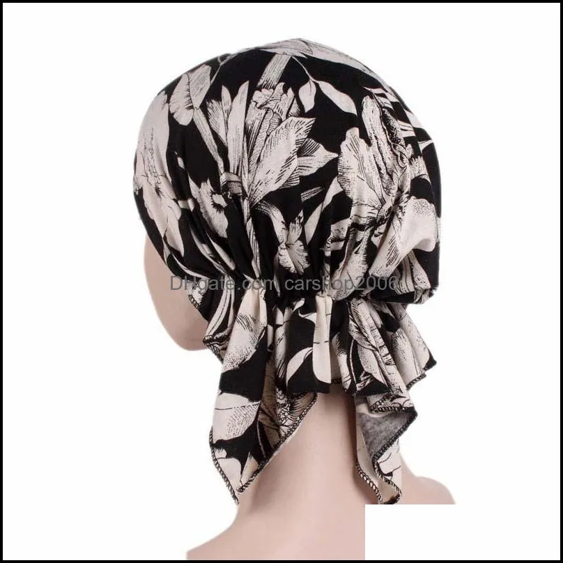 2021 new fashion print woman turban hat soft elastic flowers lady muslim headdress wrap head scarf hijab caps turbante female