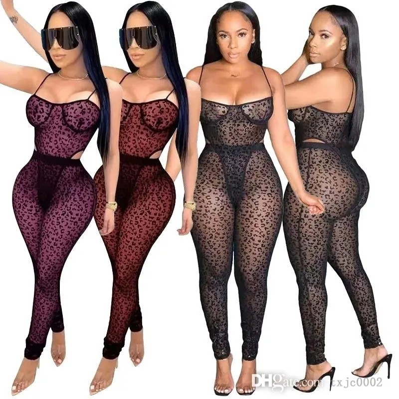 Sexy Womens Sheer Yoga Pants Tracksuits Leopard Mesh Perspective Hollow Out Two Pieces Set Designer Outfits Sportwear