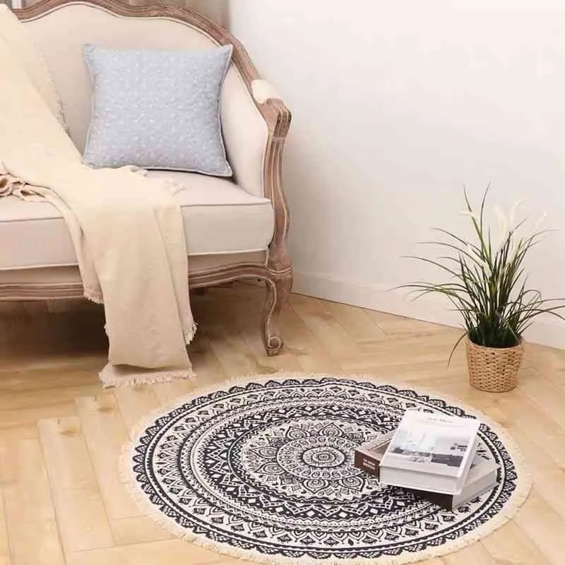 Nordic Ins katoen en hennep vloermat nationale stijl ronde tapijtdeur voet non slip bohemia in slaapkamer