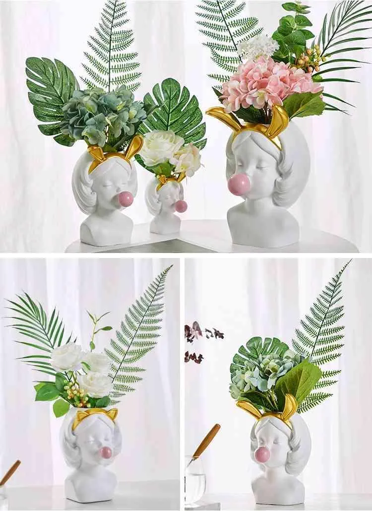 Creative Nordic style Resin vase Cute girl bubble gum Decorative smal flower pot modern lovely Art decoration Flower arrangement (1)