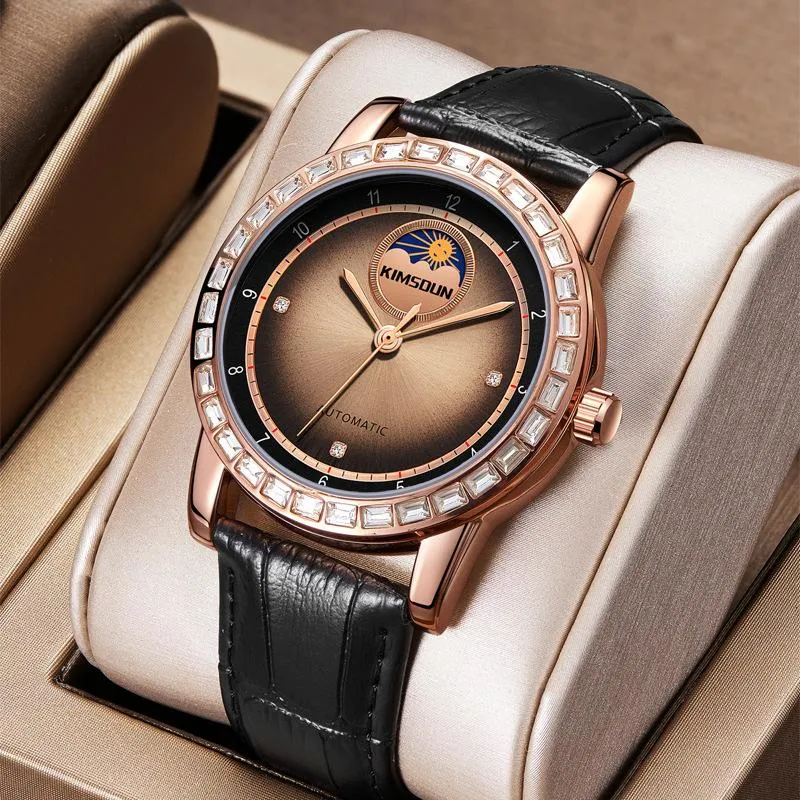 ساعة Wristwatches فاخرة أوتوماتيكية ساعة ميكانيكية للرجال الهيب هوب القمر مرحلة wristwatch رجال الساعات الذكور الذهب على مدار الساعة hombre ريلوجيو masculinowr