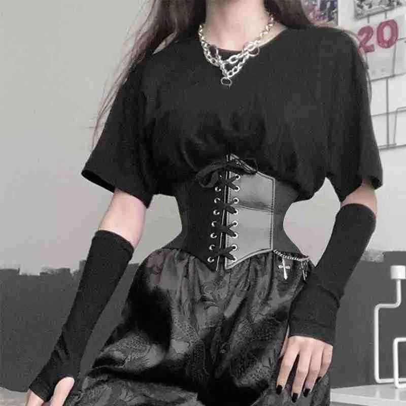 Women Ladies Fashion High Waist Black Ladies Lace Up Leather