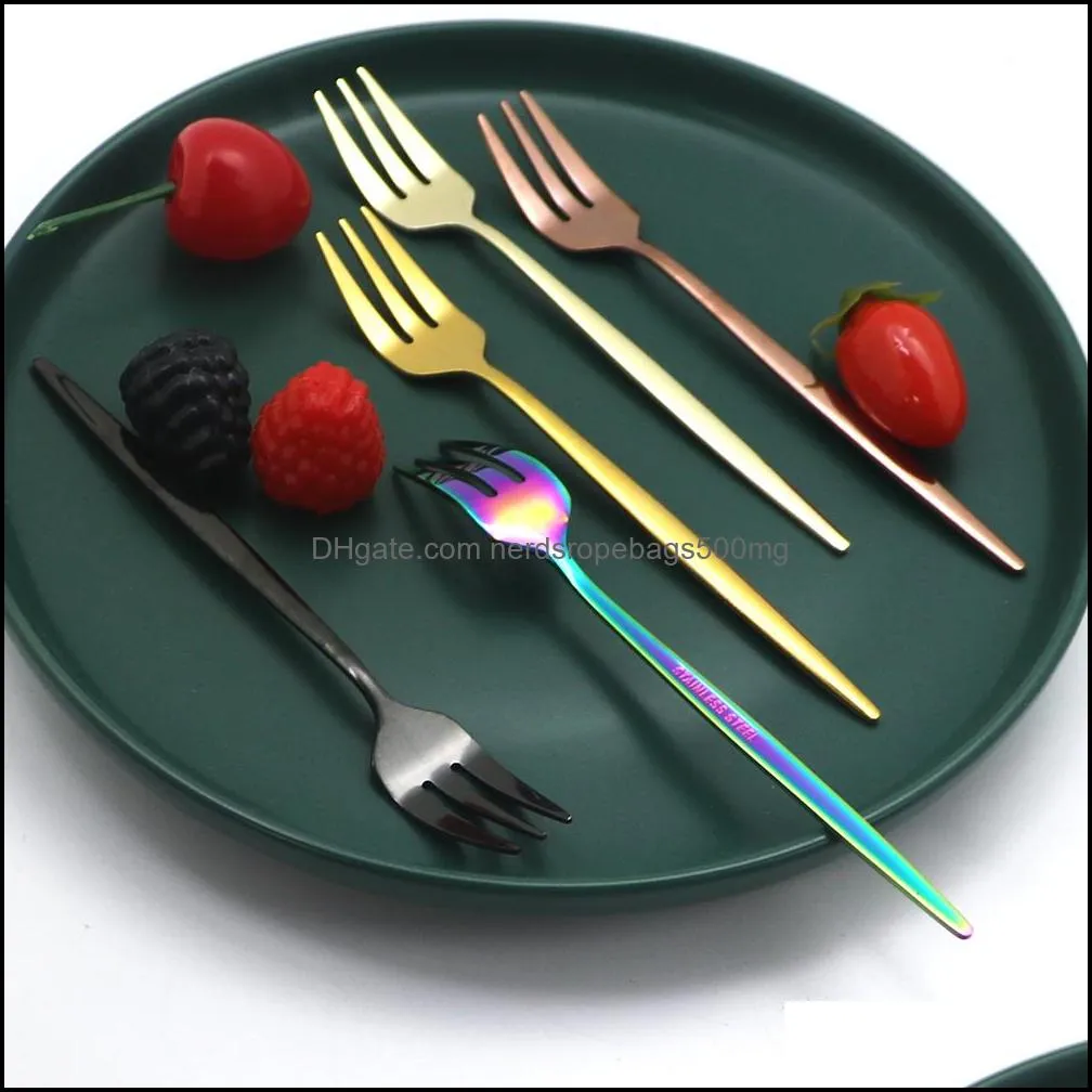 18/8 Stainless Steel Dinner Fork Korea Colourful Dessert Fork Long Handle Gold Blue Black Fork Set for Hotel Party