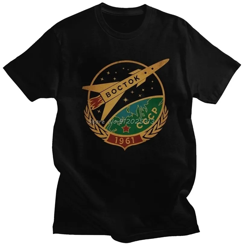 Vintage CCCP Sowjetunion Wostok T Shirt Männer Baumwolle 1961 Gagarin UdSSR T-shirt Kurzarm Russland Astronaut Propagan Tees 220407