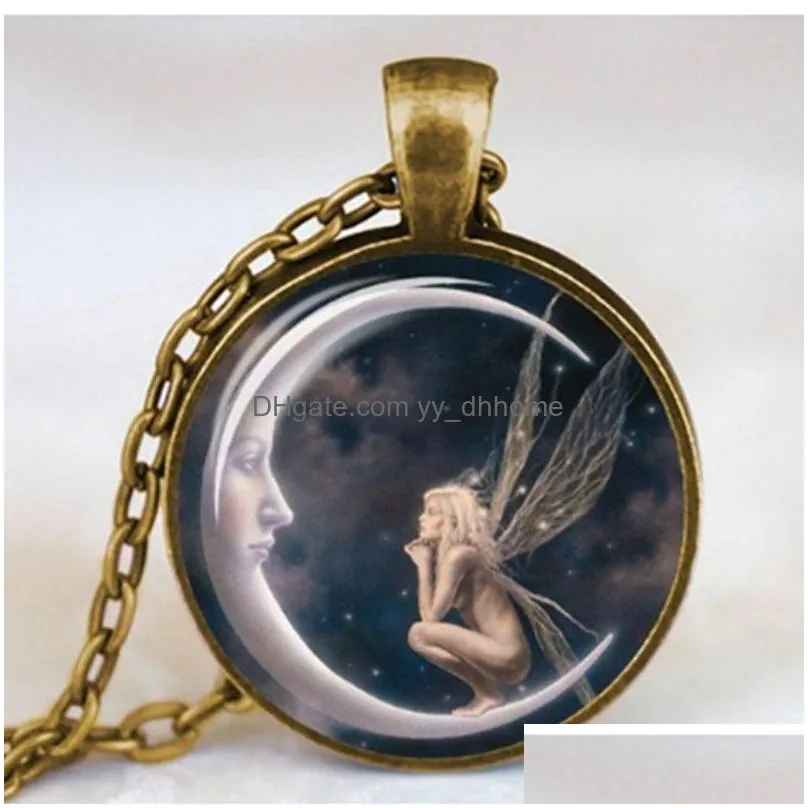 fashion jewelry vintage time gem cabochon moon angel pendant necklace sweater necklaces