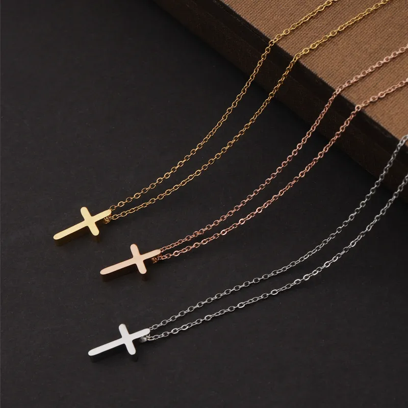 Rinho mode acier inoxydable croix pendentif collier femmes hommes minimaliste Vintage longue chaîne colliers Chokers bijoux cadeau