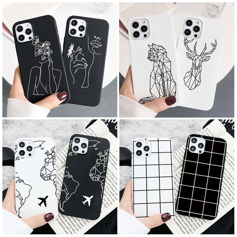 Line Art Soft TPU Case dla Xiaomi POCO X3 Pro NFC F3 MI A3 10T Redmi Note 10 9 9S 9T 8T 8 5 6 9A 7A 7 Lite Capa Cover