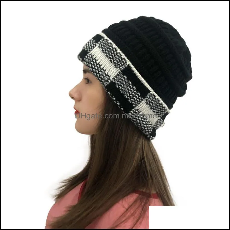 new autumn winter woolen hat creative woman square grid lattice curled edge warm knitted hats jacquard fashion party hat caps vtky2079