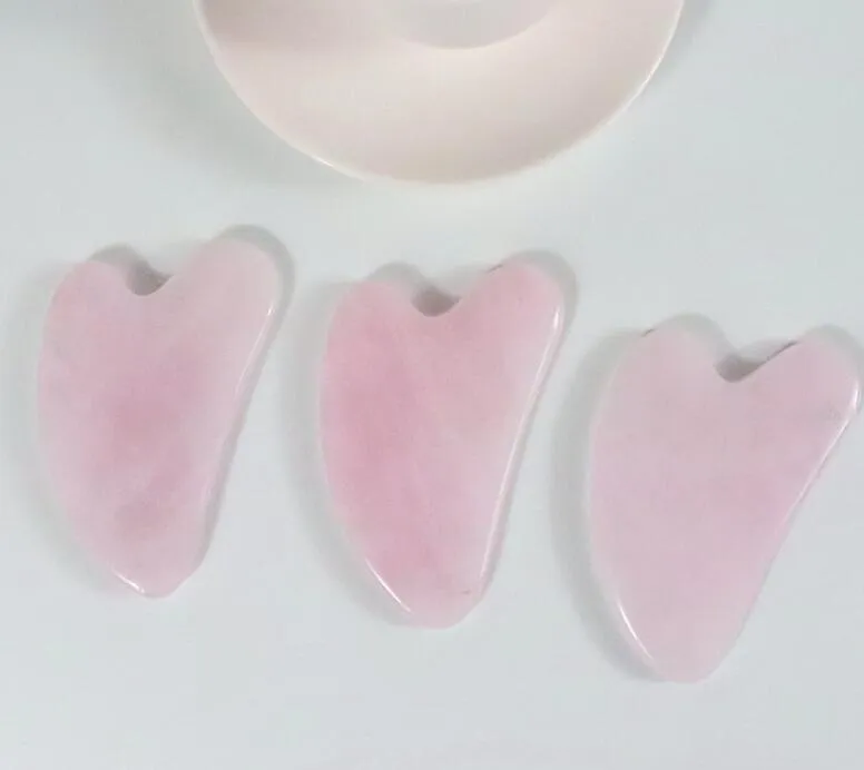 Rosenkvarts rosa Jade Guasha Board Naturstenskrapa Kinesisk Gua Sha pad Massageverktyg för ansikte Nacke Rygg Kroppsmassagestenar