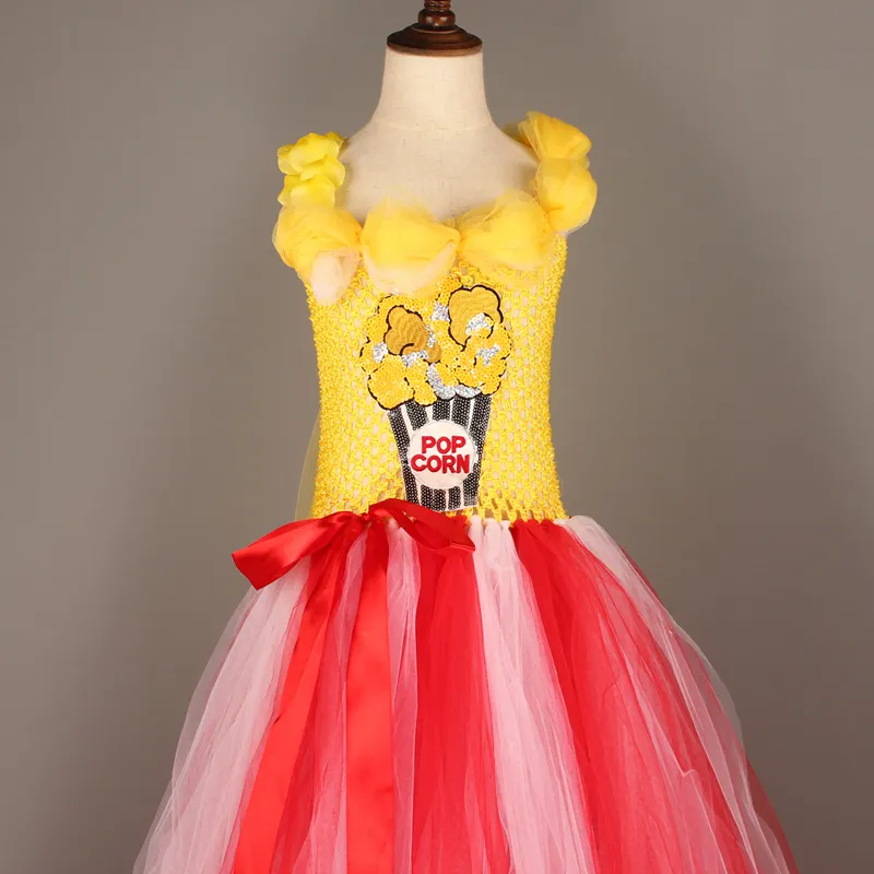 Circus Popcorn Girl Tutu Dress Carnival Birthday Party Wedding Flower Sequin Ball Gown Costume Kids Pop Corn Food Tulle Dress (14)