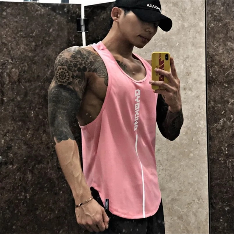 MEN TRANK TOP Gym Training Fitness Bodybuilding Mouwloos shirt Mannelijke katoenen kleding Sports singlet Vest Men Underhirt 220615