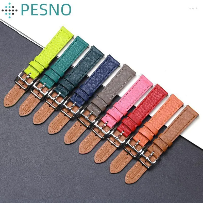 Sehen Sie sich Bands Pesno 16mm20mm bunte Kalb Skin Geniune Lederbänder Lady Handgelenk mit Schnellfreisetzungsnadel geeignet für H Hour HELE22
