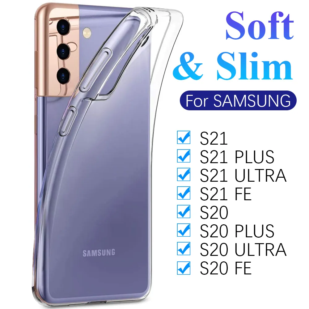 Full klar silikontelefonfodral för Samsung Galaxy S20 Fe S21 S10 S9 S8 Notera 10 Plus 9 8 20 Ultra Thin Soft Back Cover Coque