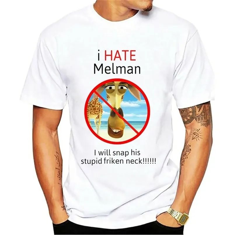 Eu odeio melman t camisa 100% algodão puro tamanho grande melman estranhamente específico eu odeio melman meme imagem amaldiçoada 220516