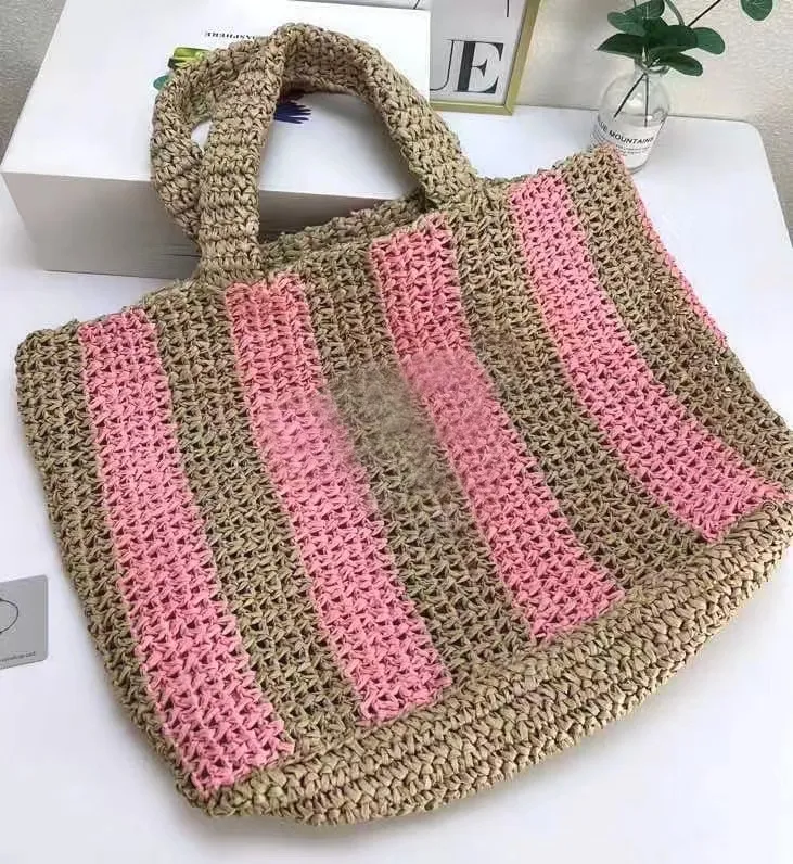 Schouder beddengoed tas tote vrouwen strandtassen luxe handtassen Mesh ademzakken Geweven Winkelen Zomer Stro Microfiber Geborduurd dicky0750