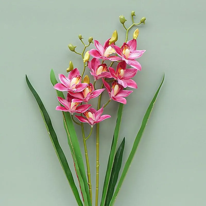 Couronnes de fleurs décoratives simulées de Cymbidium avec feuilles vertes fleur artificielle 60 cm décoration de jardin maison Durable 2 fourchettes bricolage soutien-gorge artificiel