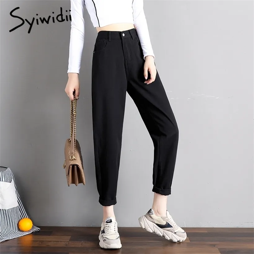 Syiwidii ​​hög midja jeans för kvinnor denim byxor street stil vintage streetwear elastisk svart koreansk mode mamma 220330