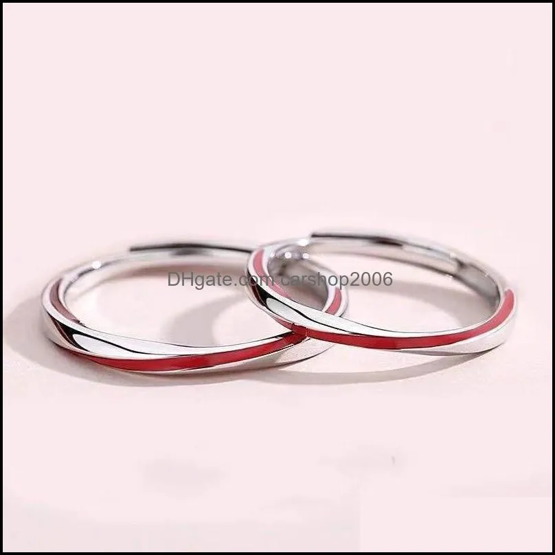 New Fashion Original Epoxy Red Line 925 Sterling Silver Jewelry Popular Simple Personality Opening Couple Rings SR613 466 B3