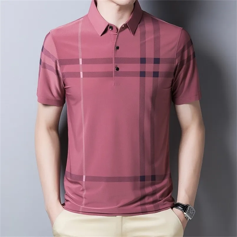 أزياء ماركة الرجال بولو قميص الصيف بارد رقيقة قميص للرجال قصيرة الأكمام مخطط كاسولا الذكور بولو قميص الكورية الملابس 220402