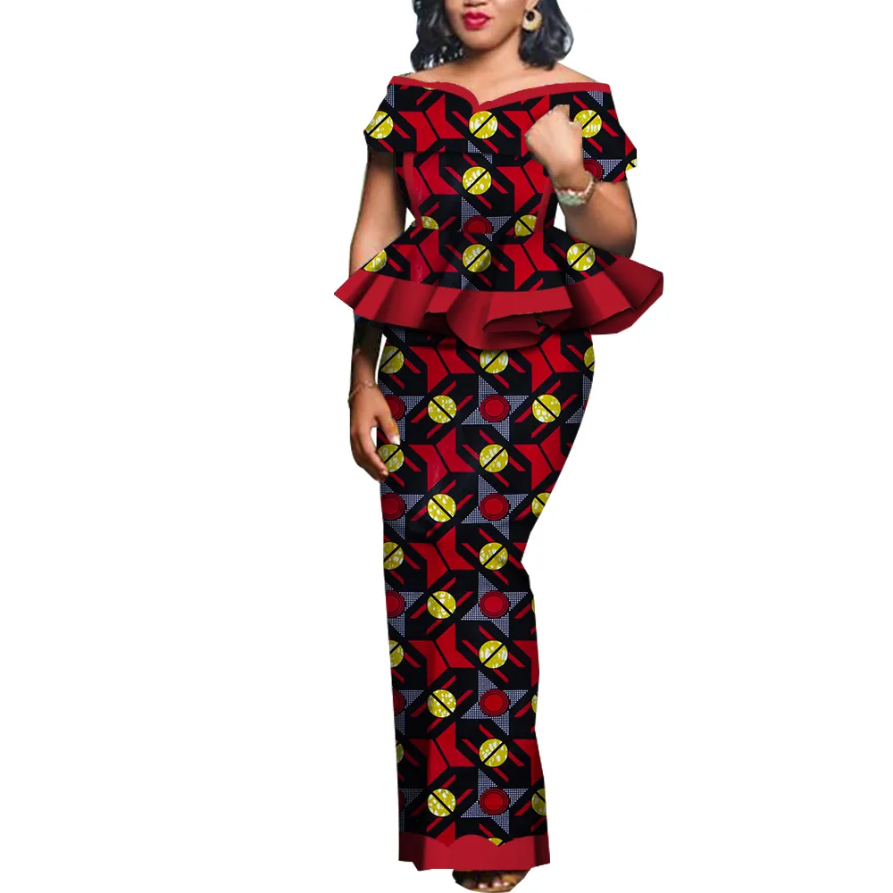 Bintarealwax 2 -stycken klänning afrikansk klänning Kvinnor kjol uppsättningar traditionella 2 stycken kostymer skräddarsydda dashiki toppar och kjolar plus storlek kläder wy5104