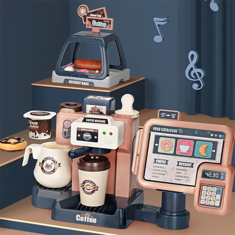 Kids Coffee Machine Toy Set Kitchen Toys Simulation Food Bread Coffee Cake Pretend Play Shopping Cash Register Toys For Children 220725