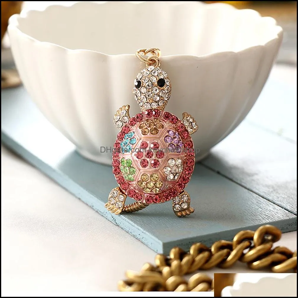 cute colorful diamond set turtle metal keychain pendant creative car bag keychains jewelry accessories small gifts