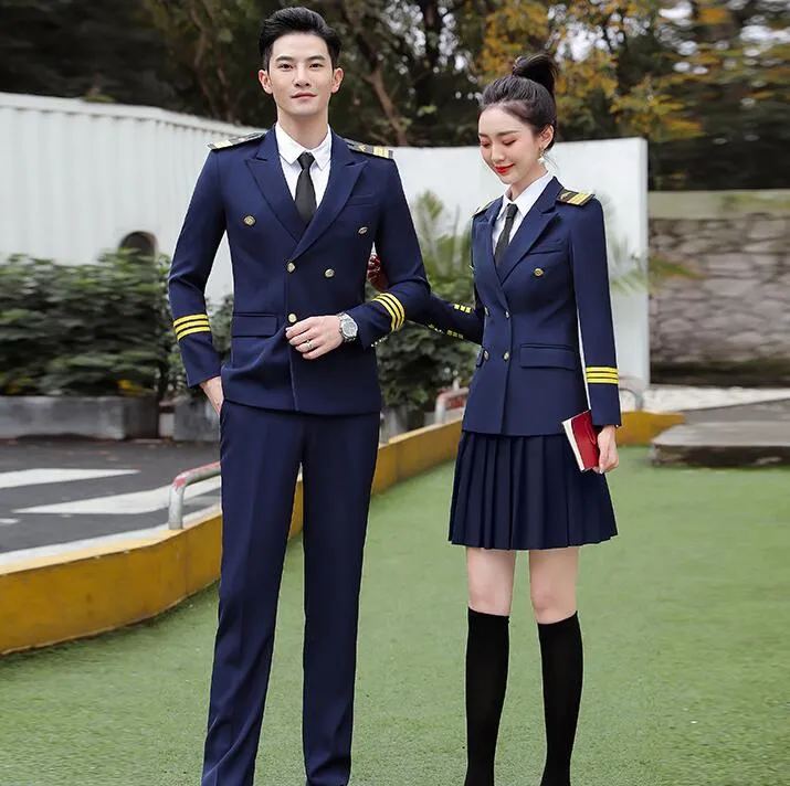 Two Piece Dress High-Speed Rail Train Captain Uniform Training Performance Double Breasted Pilot Suit International Airline Steward Overall