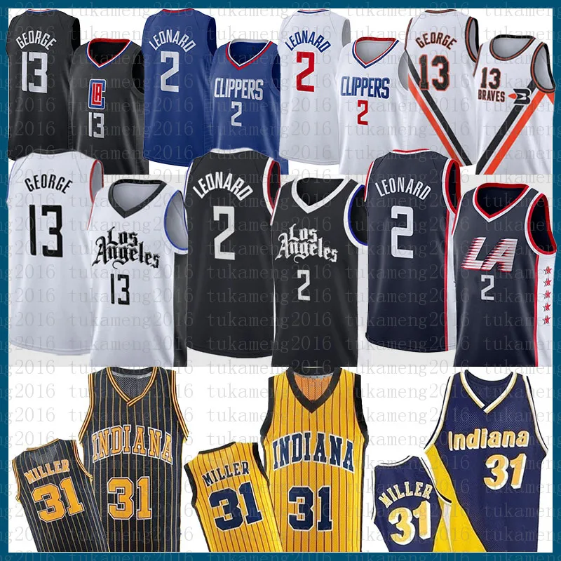 NBAS 31 Kawhi Leonard Paul George Basketball Jersey 2 13 Reggie Miller Los Mens Angeles Pink Clipper Indiana Grey Pacer Champagne