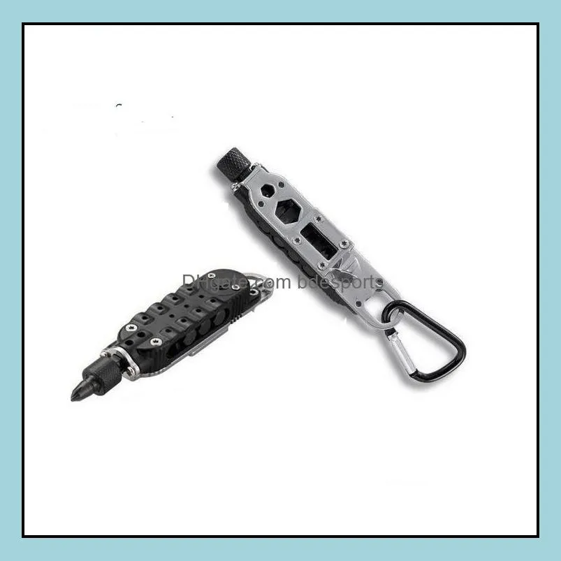Multi-function outdoor camping hiking tools mini Screwdrivers with led lighted lamp with Hang buckle pocket hand tool