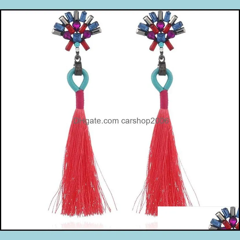 Hot fashion jewelry simple geometric Hand-studded color tassel long earring bohemian earrings popular accessories free shipping