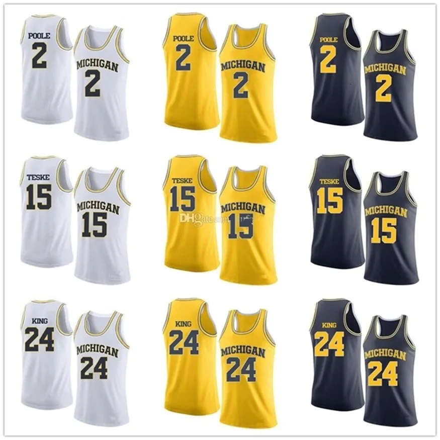 Nikivip Michigan Wolverines College #2 Poole #15 Jon Teske #24 Jimmy King Basketball-Trikots für Herren, genäht, individuell, mit beliebiger Nummer und Namen