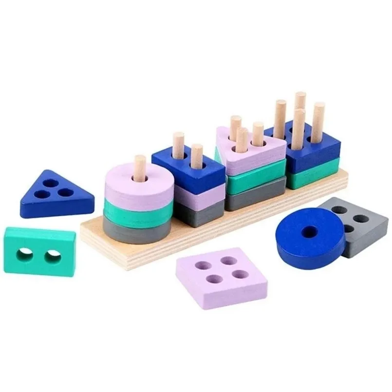 Montessori Toy Wooden Building Blocks Early Learning Eonal Color Shape Match Kids Puzzle Toys for Children Boys Girls 220621