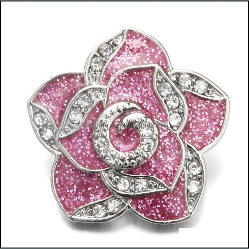 New Flower Snap Button Jewelry Rhinestone Lotus Flower 18mm Metal Snap Buttons Fit Snap Bracelet Bangle Button Jewelry